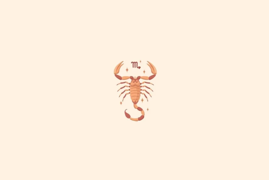 Ilustração do signo de escorpião com estrelas em um fundo bege