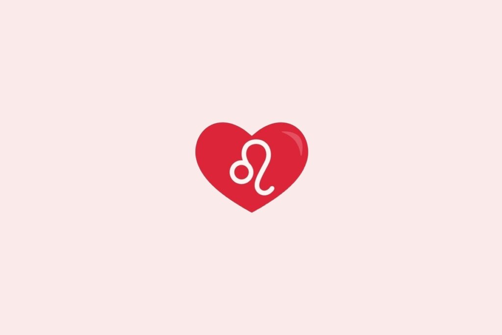 Ilustração do signo de leão em um coração vermelho sobre um fundo rosa-claro