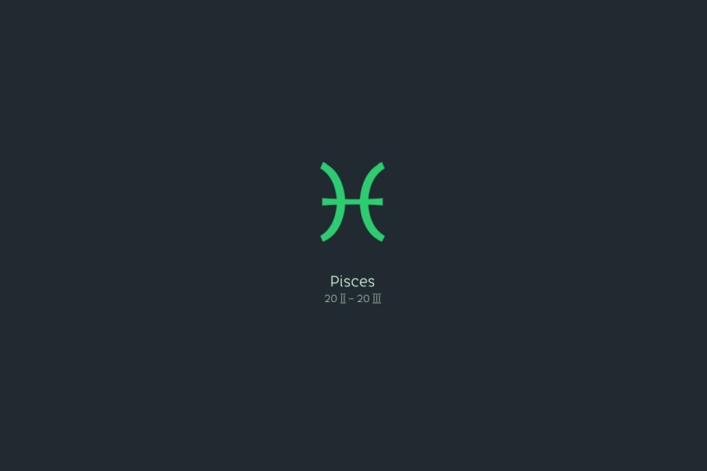 Ilustração do signo de peixes em verde-claro sobre um fundo verde-escuro