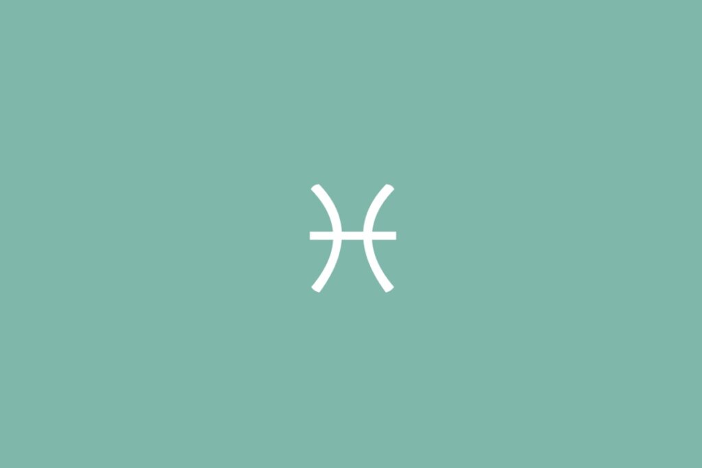 Ilustração do signo de Peixes em branco em um fundo verde