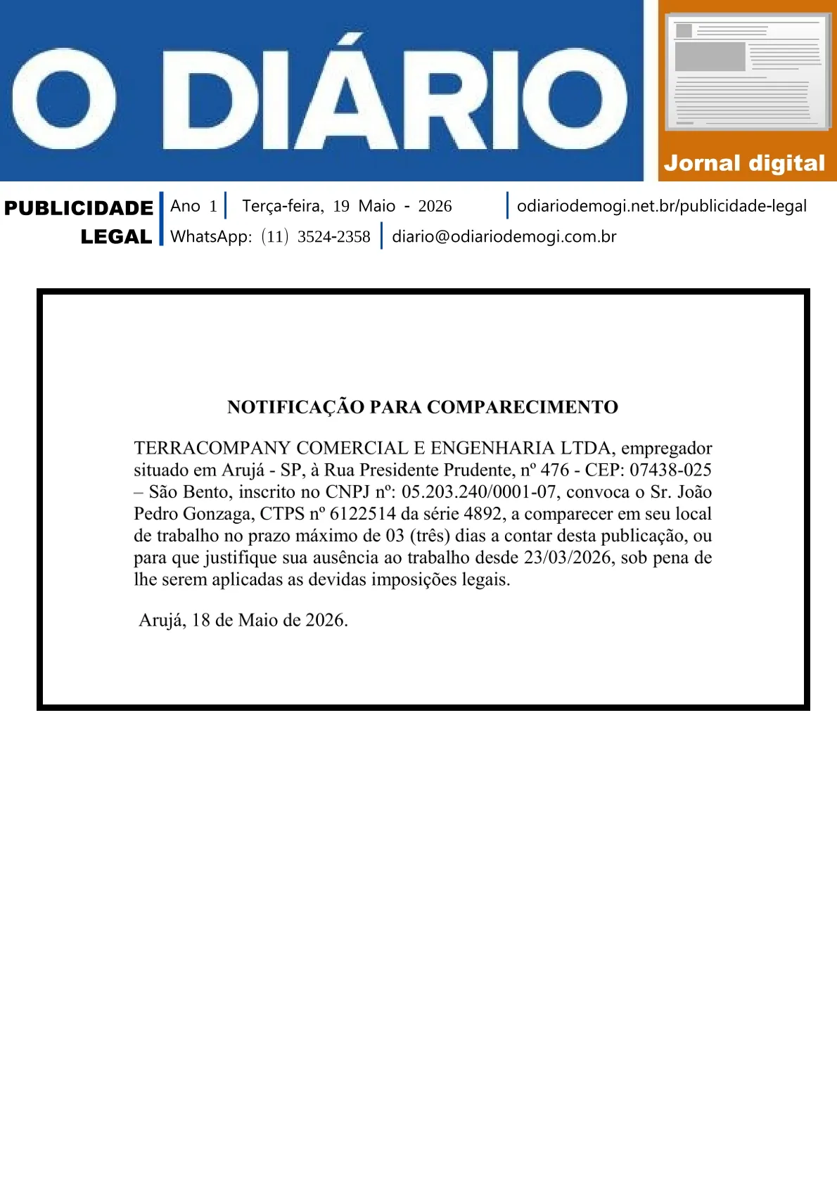 Terça-Feira, 19 de Maio 2026