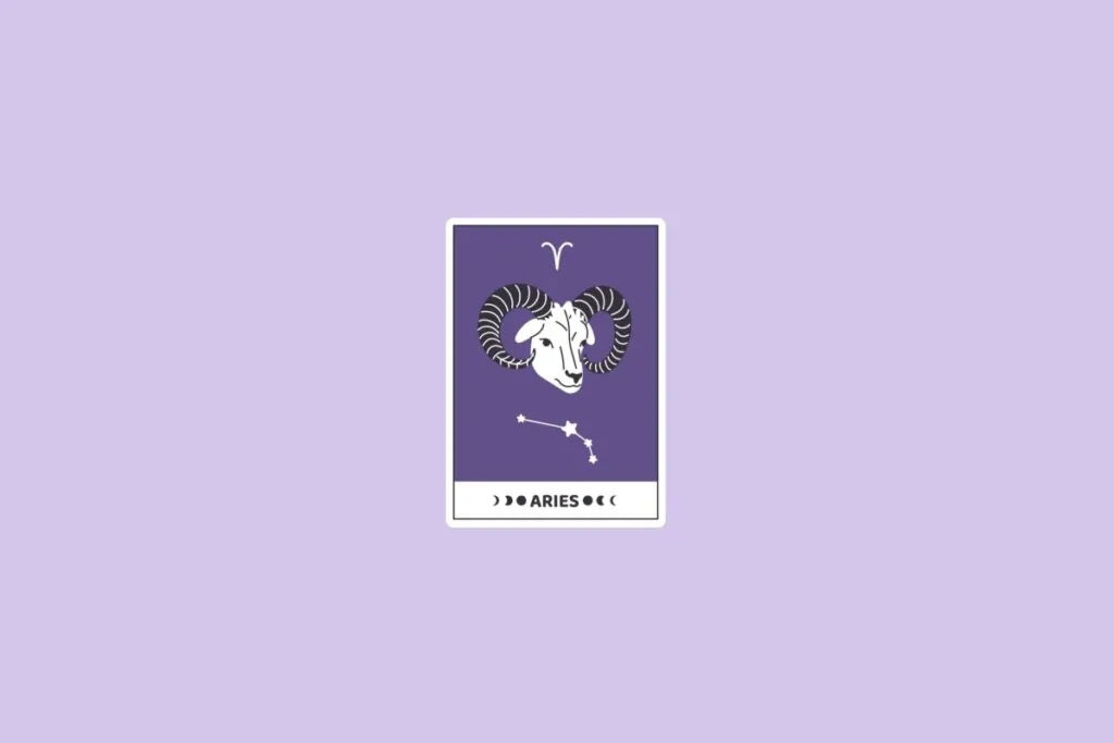 Ilustração do signo de Áries com uma cabra em um fundo lilás
