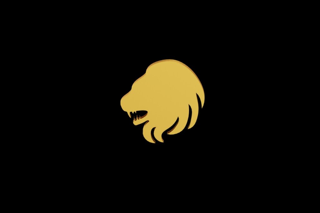 Ilustração do signo de Leão em amarelo um fundo preto