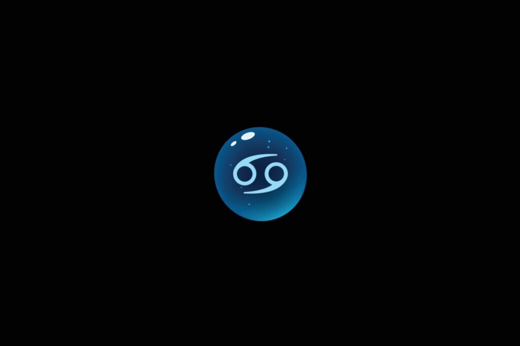 Ilustração do signo de câncer dentro de uma bolha azul sobre um fundo preto