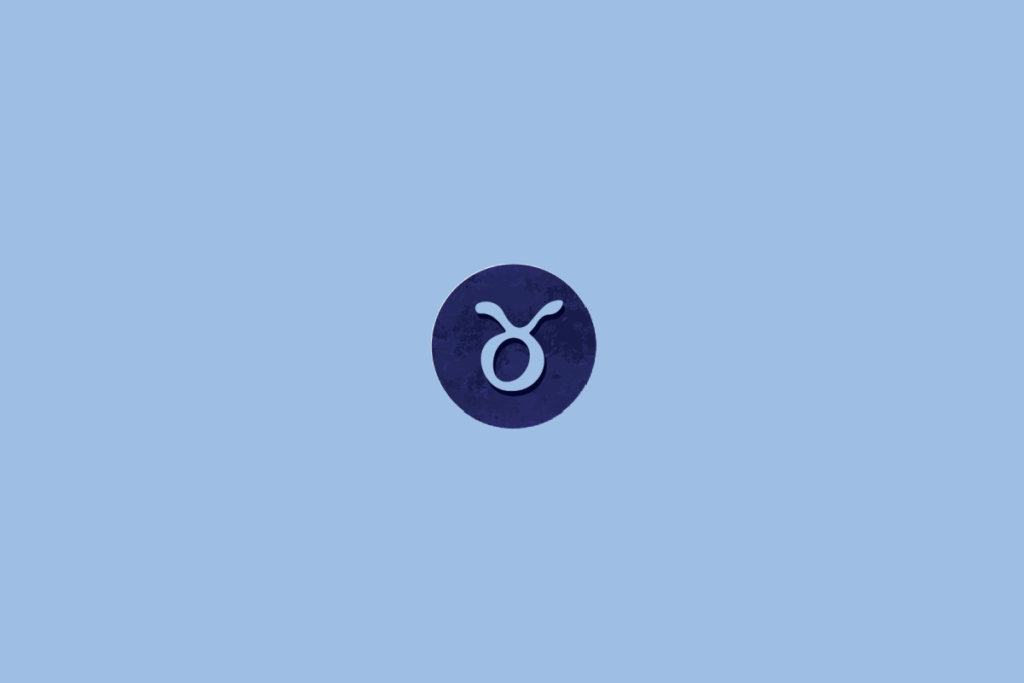 Círculo azul-escuro centralizado em fundo azul-claro. Dentro, o símbolo do signo de touro e manchas escuras ao redor