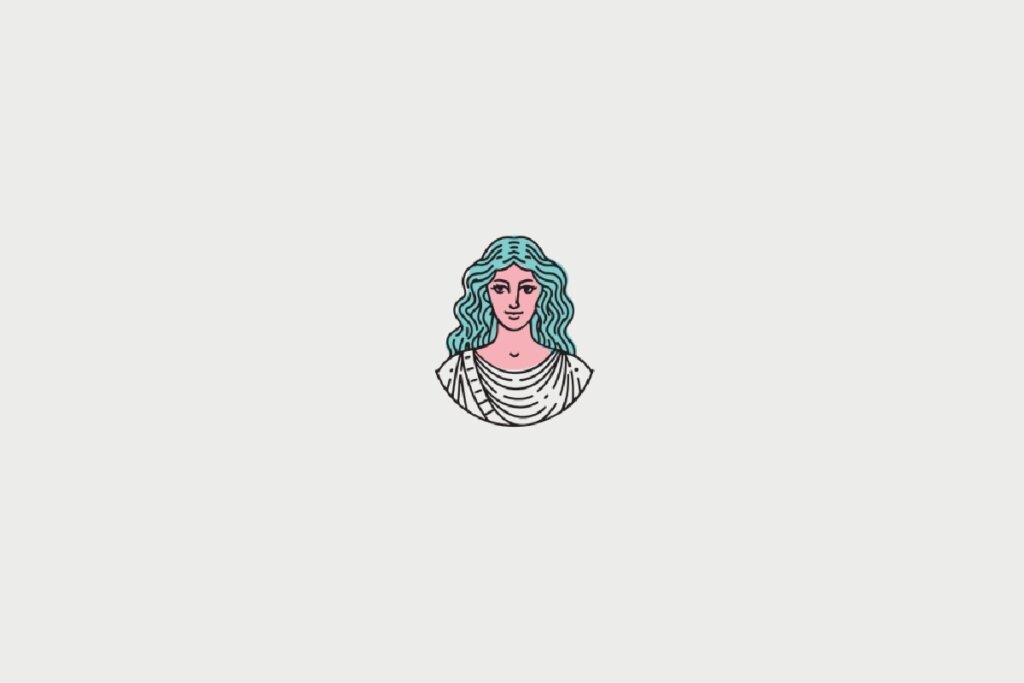 Ilustração de uma mulher, centralizado em fundo cinza-claro, representando o signo de virgem