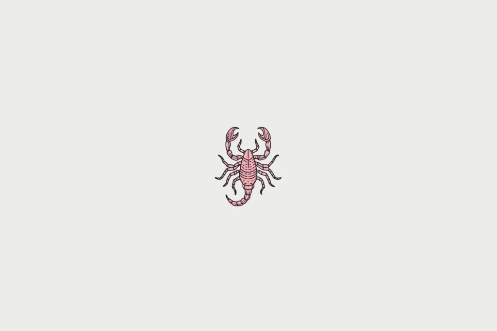Ilustração de um escorpião, centralizado em fundo cinza-claro, representando o signo de escorpião