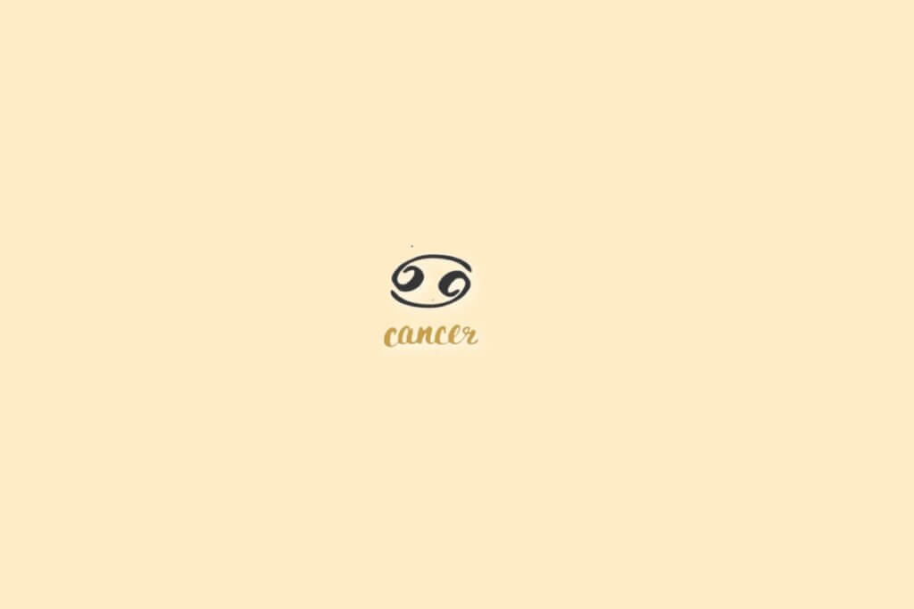 Ilustração do signo de câncer, centralizado em um fundo rosa-claro, com o nome do signo embaixo