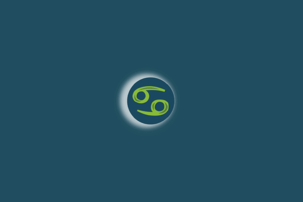 Ilustração do símbolo do signo de câncer com luz branca ao redor. Fundo verde-escuro