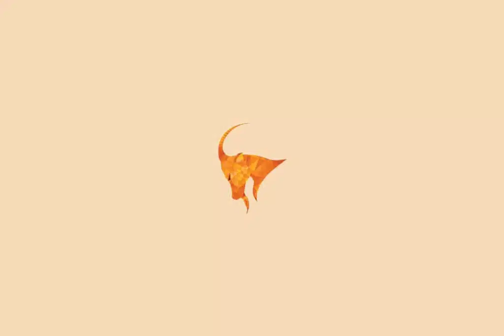 Ilustração do signo de capricórnio, na cor laranja, centralizado em um fundo laranja-claro