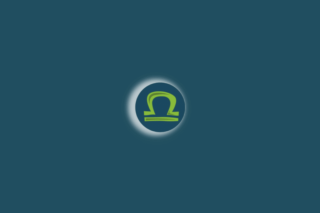 Ilustração do símbolo do signo de libra com luz branca ao redor. Fundo verde-escuro