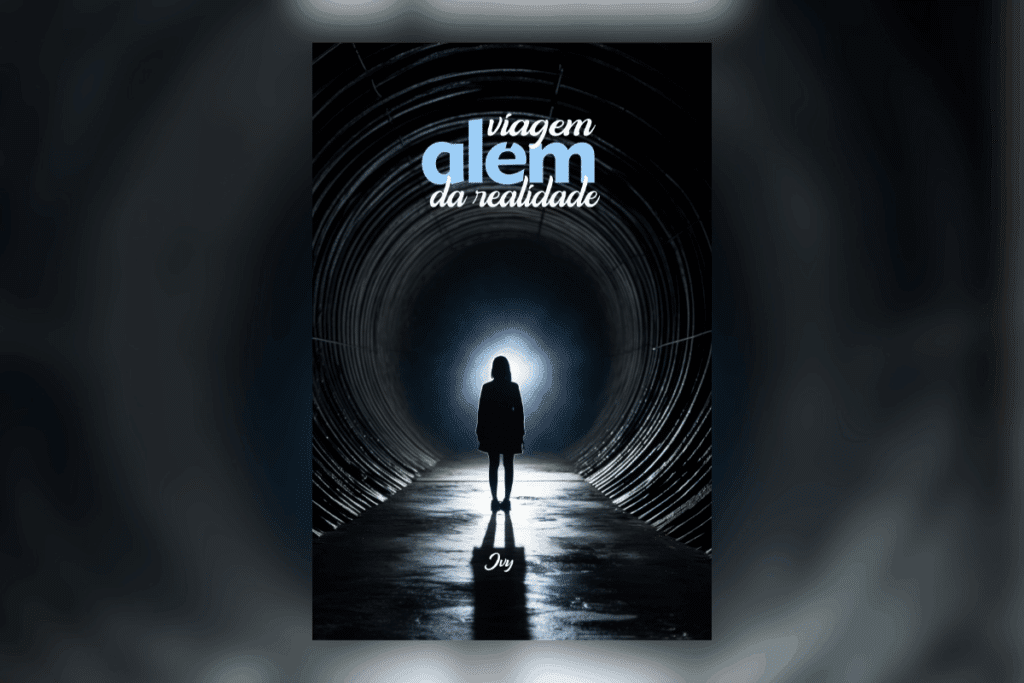 Capa de livro preta com o título e nome do autor escrito em branco e azul - com a imagem de uma pessoa seguindo em túnel escuro para uma luz