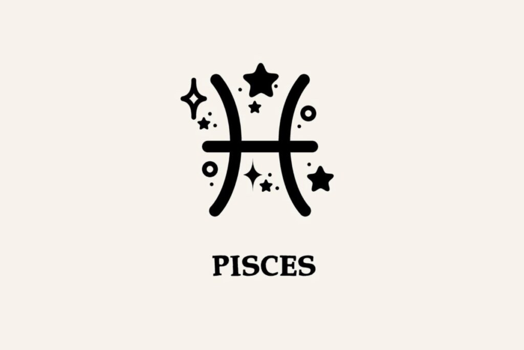 Ilustração com estrelas do signo de Peixes em um fundo bege