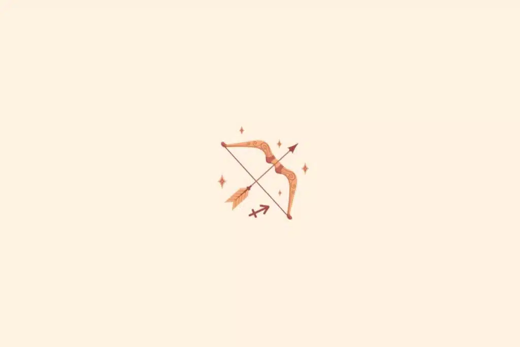 Ilustração do signo de sagitário com estrelas em um fundo bege