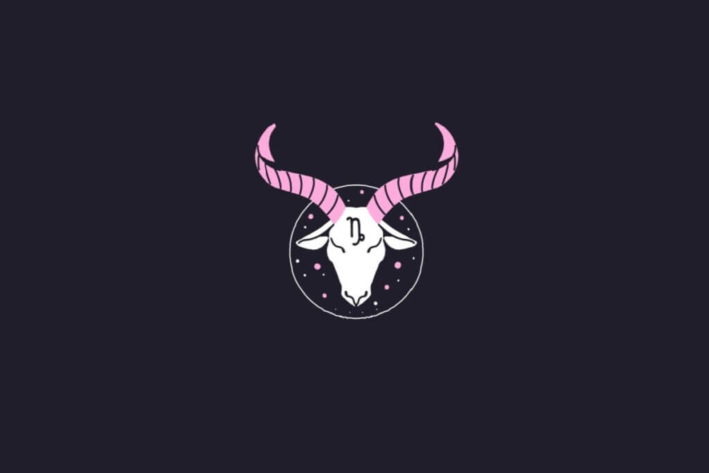 Ilustração do signo de capricórnio centralizado em um fundo roxo-escuro