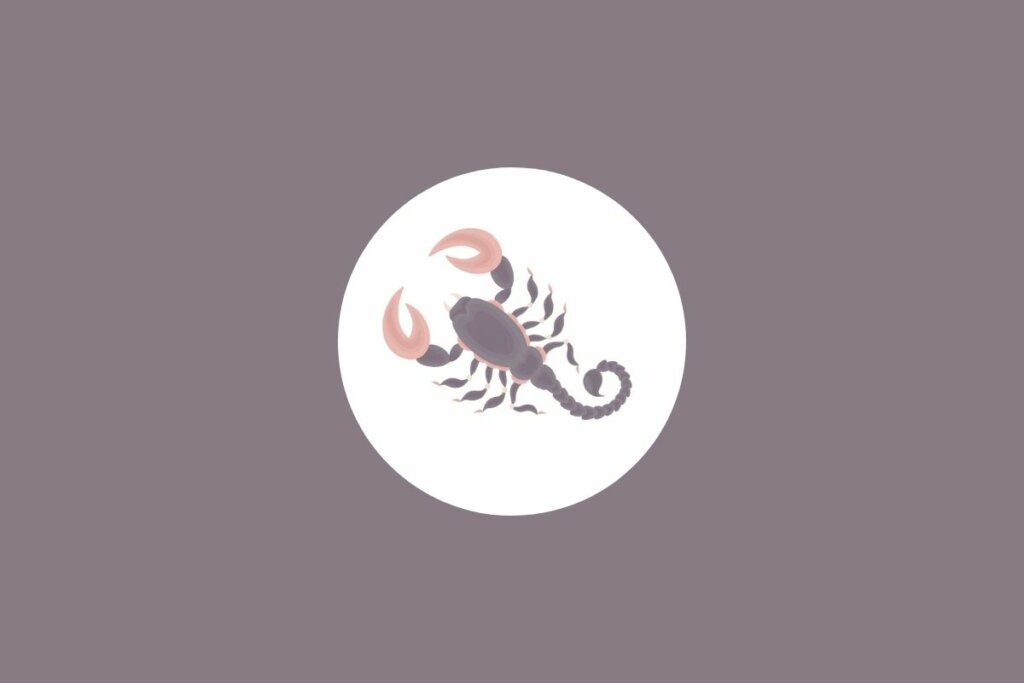 Ilustração de um escorpião em um círculo branco sobre um fundo marrom-claro
