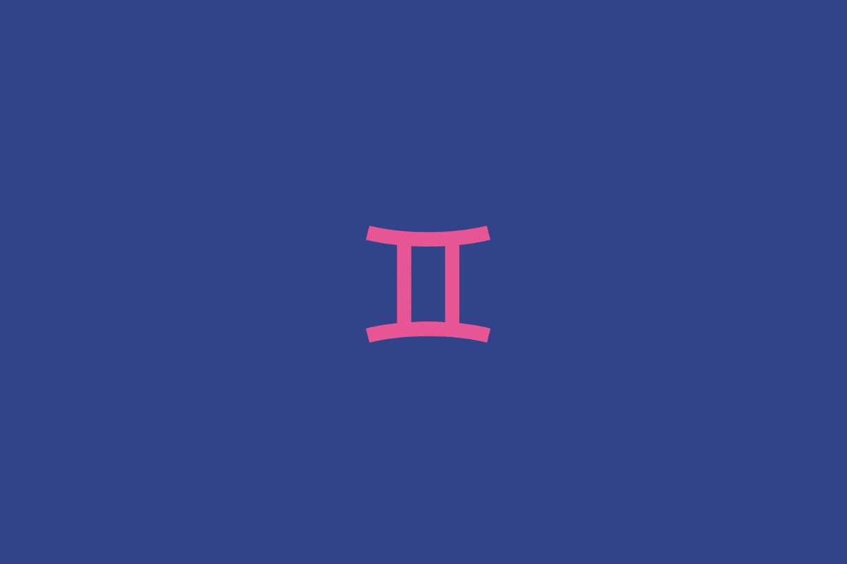 Ilustração do signo de gêmeos na cor rosa e centralizado em fundo azul-escuro