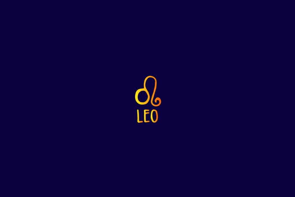 Ilustração do signo de Leão em amarelo e centralizado em fundo azul-escuro