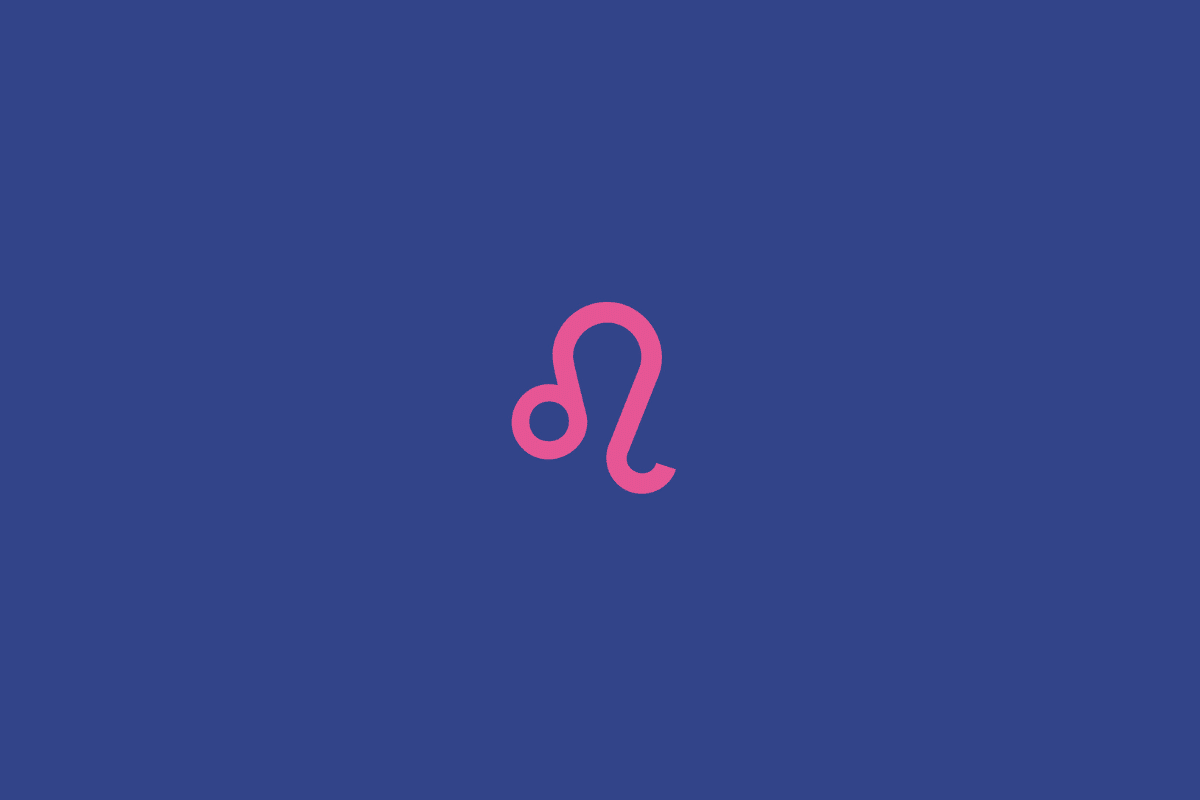 Ilustração do signo de leão na cor rosa e centralizado em fundo azul-escuro