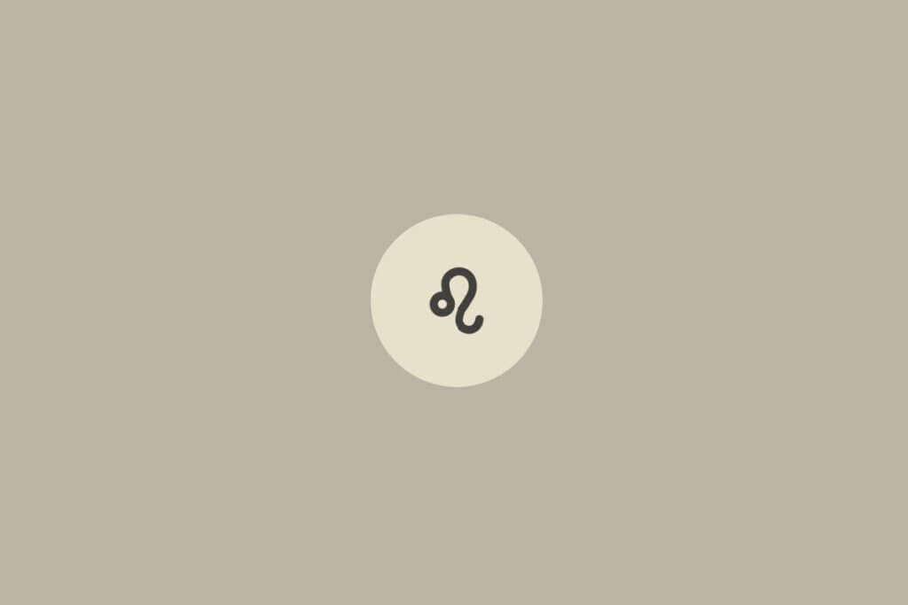 Imagem minimalista com fundo bege claro e o símbolo do signo de leão centralizado dentro de um círculo em tom mais claro