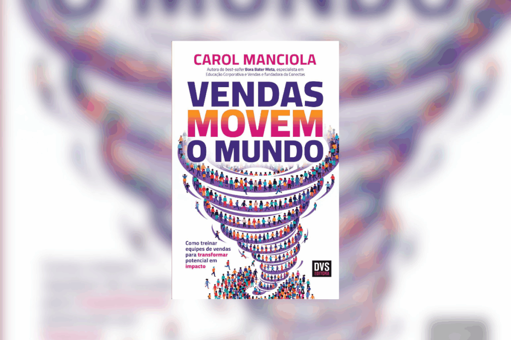 Capa de livro branca, com título, nome do autor em azul e laranja e ilustração de um tornado formado por pessoas.