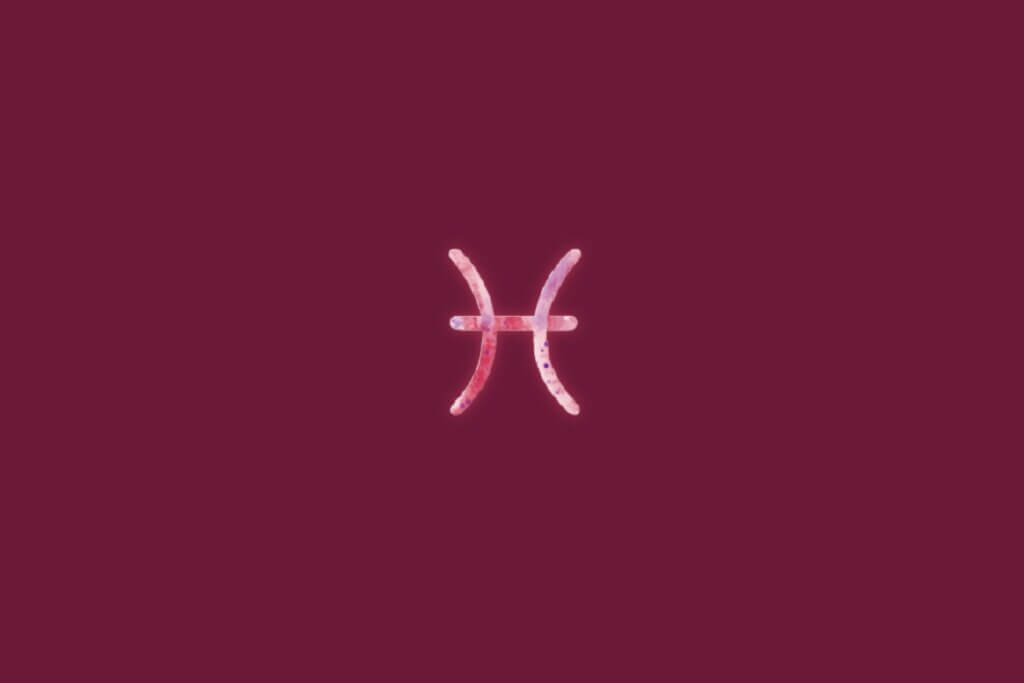 Ilustração do signo de peixes centralizado em um fundo rosa