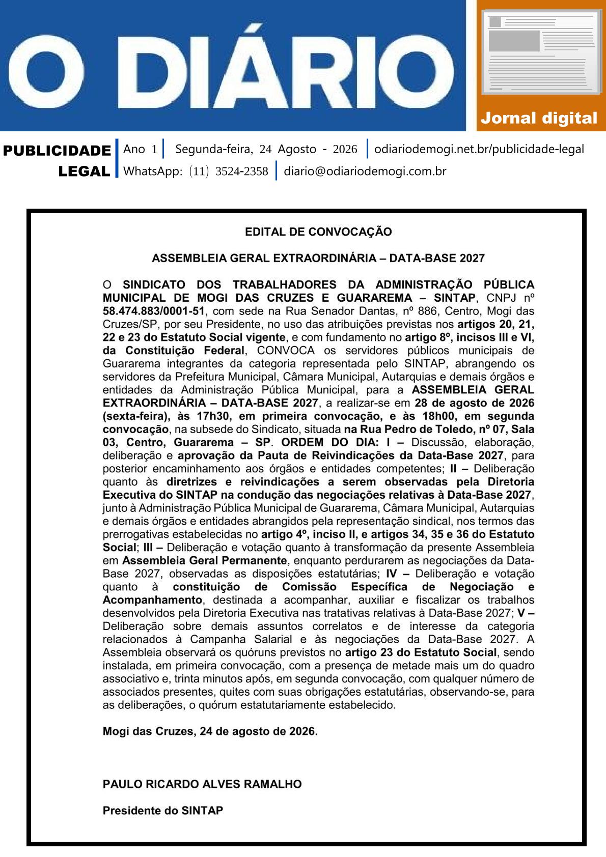 Segunda-Feira , 24 de Agosto