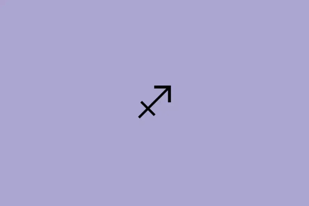 Ilustração em preto do signo de Sagitário em um fundo lilás