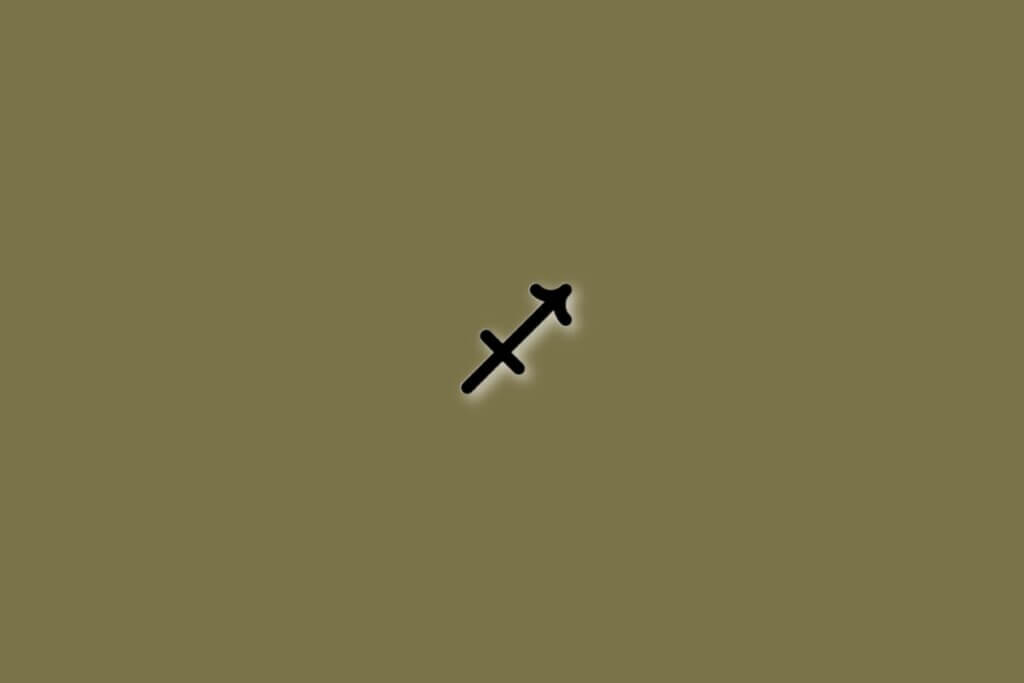 Símbolo do signo de sagitário em preto sobre fundo verde-oliva