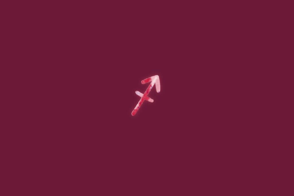 Ilustração do signo de sagitário centralizado em um fundo rosa