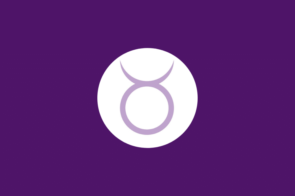 Círculo branco centralizado em fundo roxo e com o símbolo de touro dentro