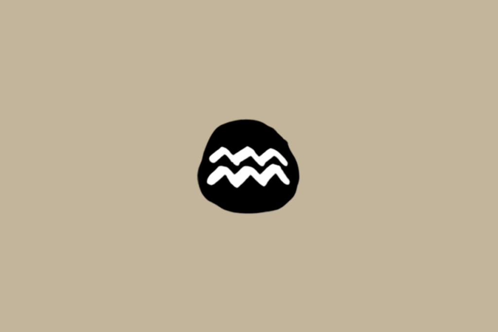 Símbolo do signo de Aquário em branco dentro de círculo preto em fundo bege