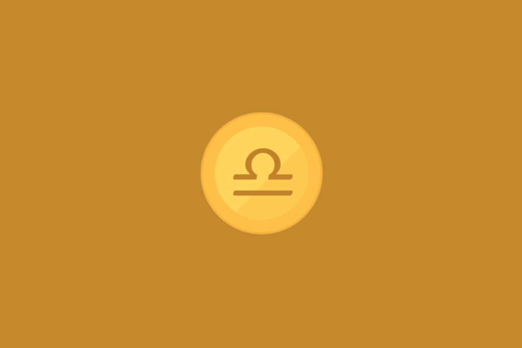 Ilustração minimalista do signo de Libra, com o símbolo astrológico em tom marrom-dourado no centro de um círculo amarelo, sobre fundo uniforme em tom mostarda.