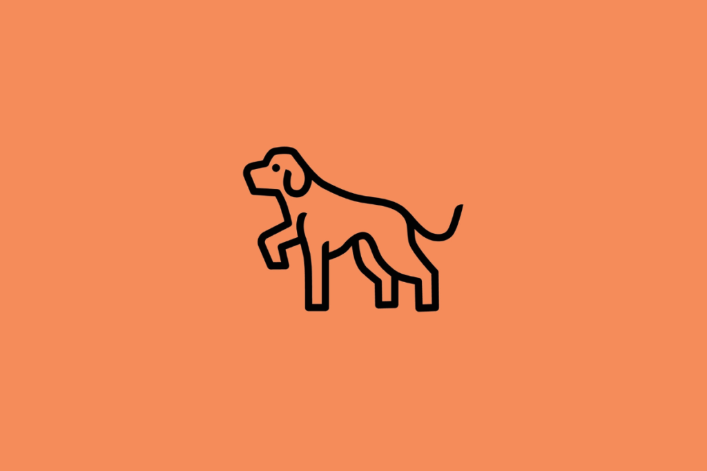 Ícone de um cão em linhas pretas centralizado em um fundo alaranjado