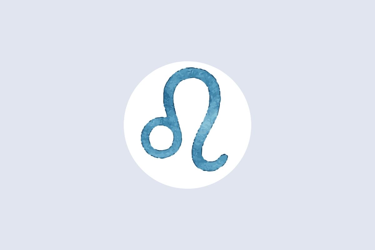 Símbolo astrológico de Leão em textura de aquarela azul, centralizado em um círculo branco sobre fundo azul-claro