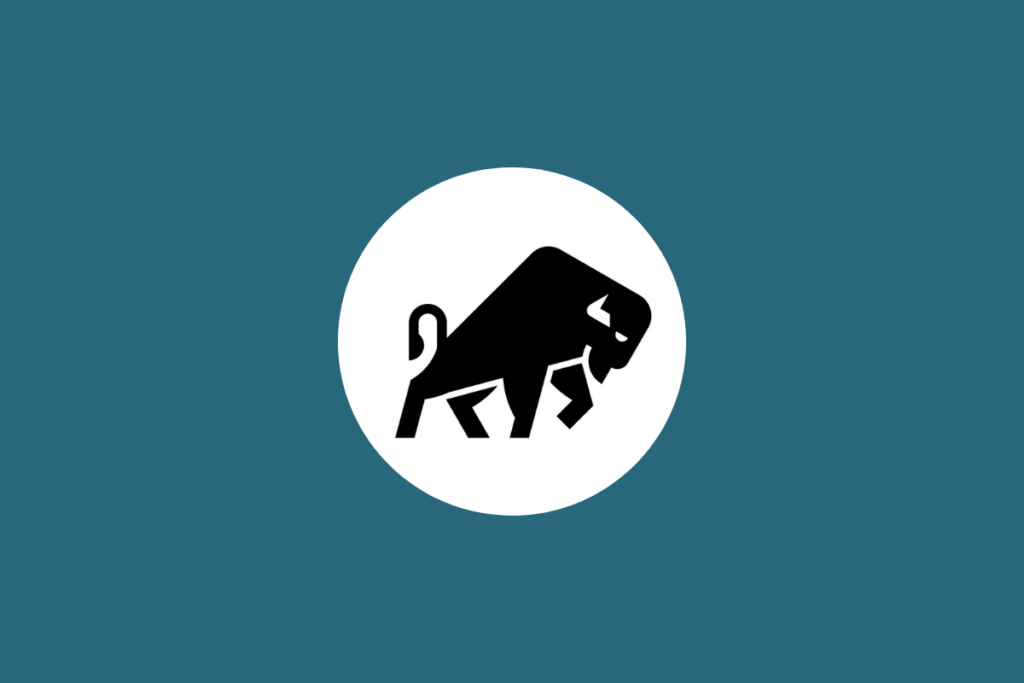 Ilustração minimalista em preto do signo de Touro, representado por um touro, dentro de um círculo branco sobre fundo azul-petróleo