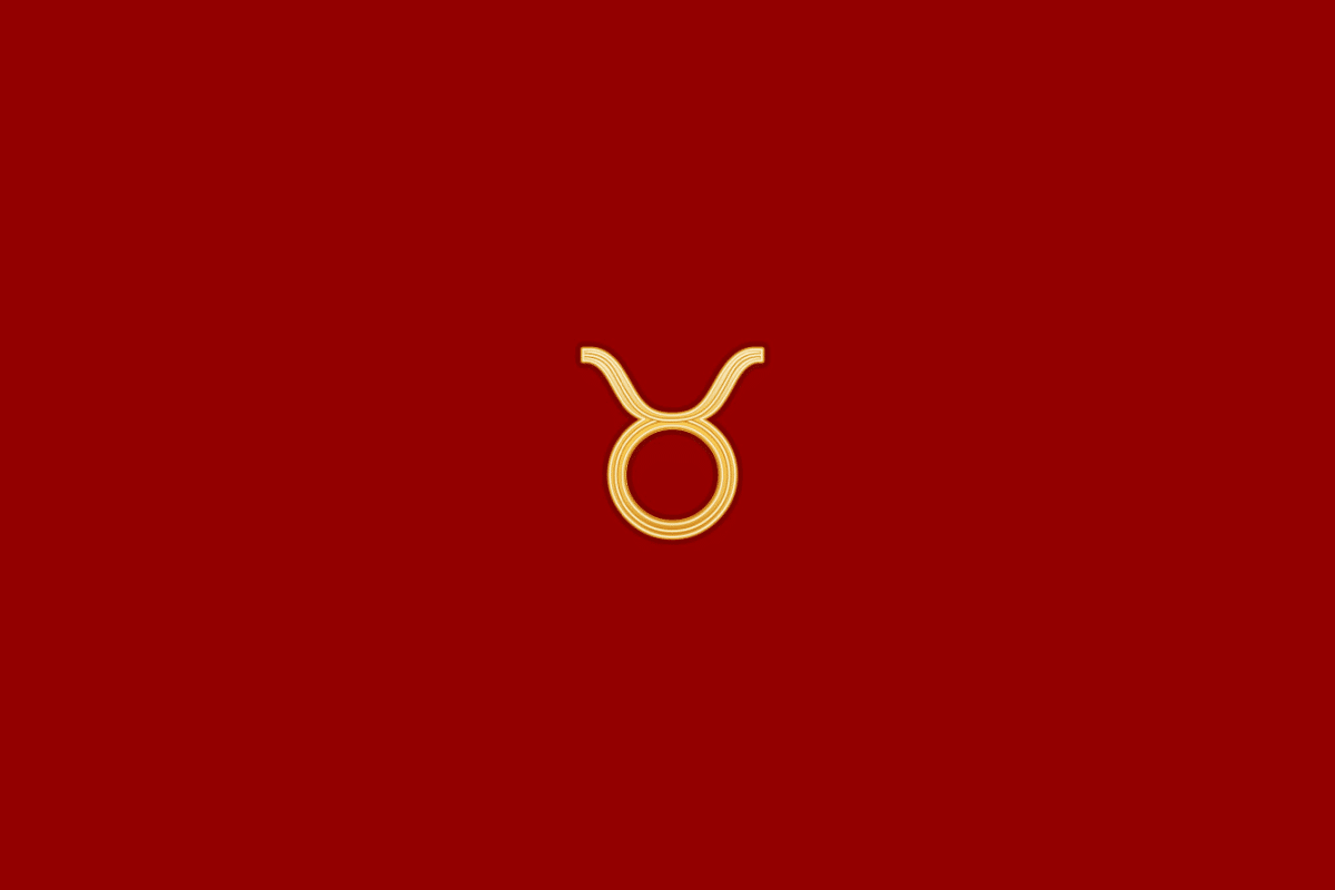 Ilustração do signo de touro em dourado, centralizado em fundo vermelho